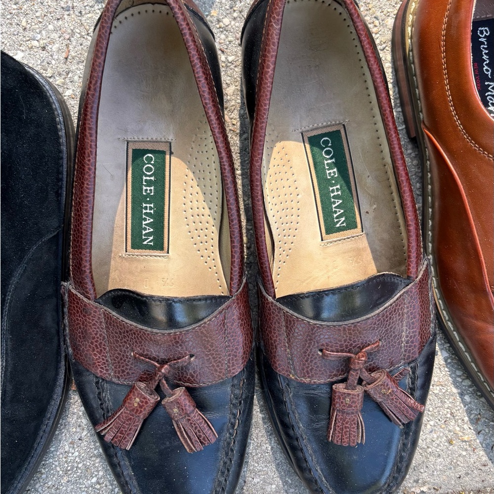 Cole Haan Black and Brown Tassel Loafers